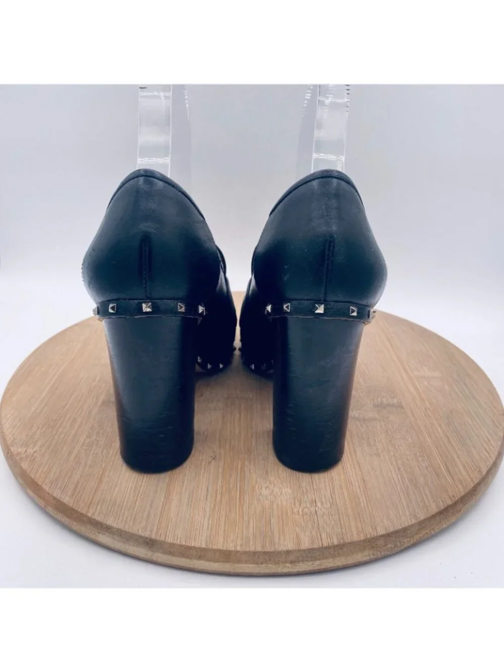 Vintage Valentino Block Heels Womens 7.5 Black Leather Studded Whimsygoth y2k
